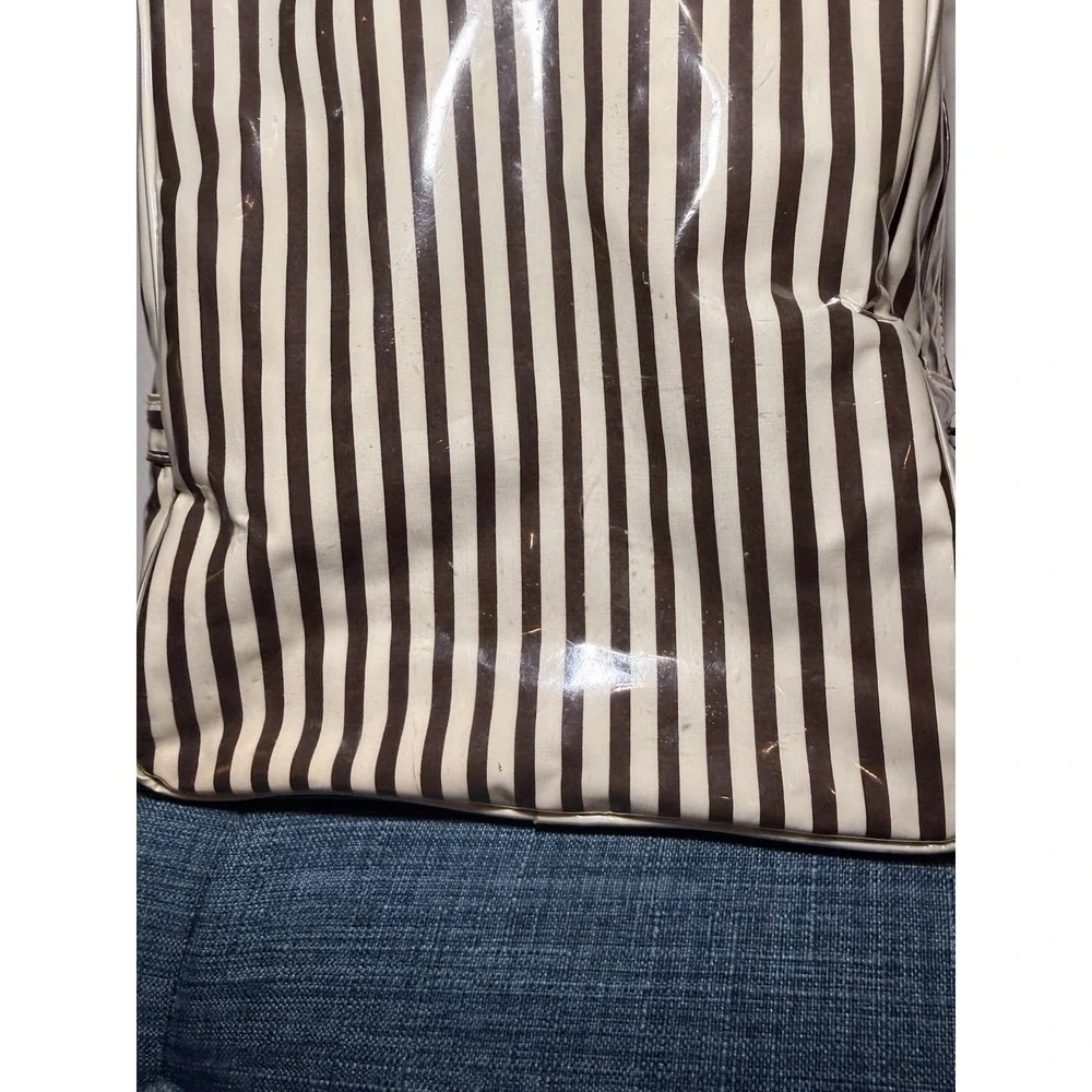 Vintage Henri Bendel Centennial Stripe Large Clear Vinyl‎ Makeup Bag 12 X 9 X 4